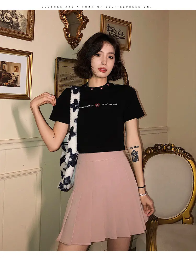 Women 2025 Short T-Shirt White Embroidered Slim Fit — feature 25