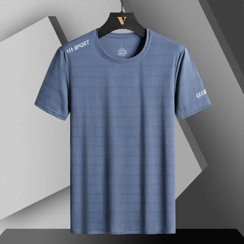 Men Blue Ice Silk T-Shirt Short Sleeve - Image 5