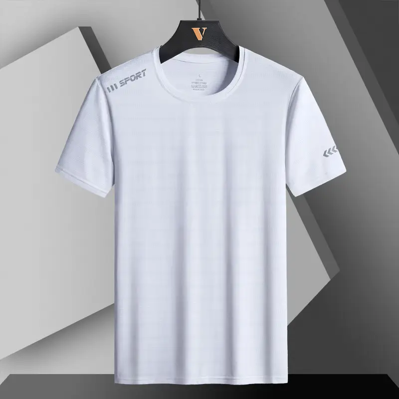 Men Blue Ice Silk T-Shirt Short Sleeve - Image 3