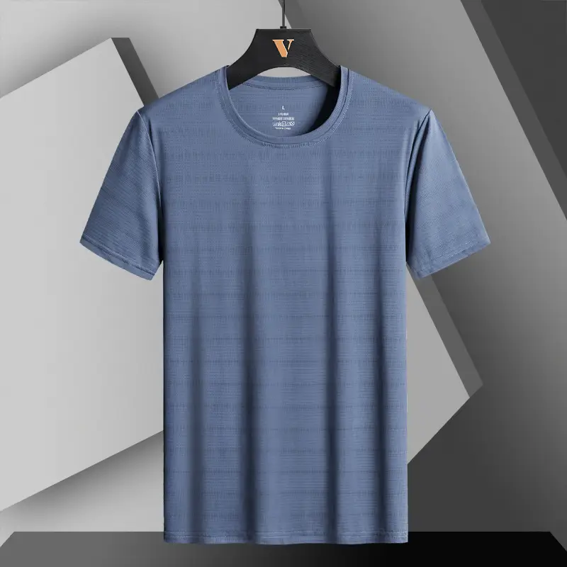 Men Blue Ice Silk T-Shirt Short Sleeve - Image 10