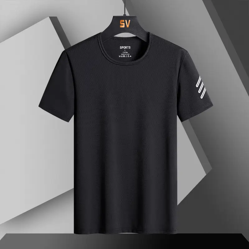 Men Blue Ice Silk T-Shirt Short Sleeve - Image 11