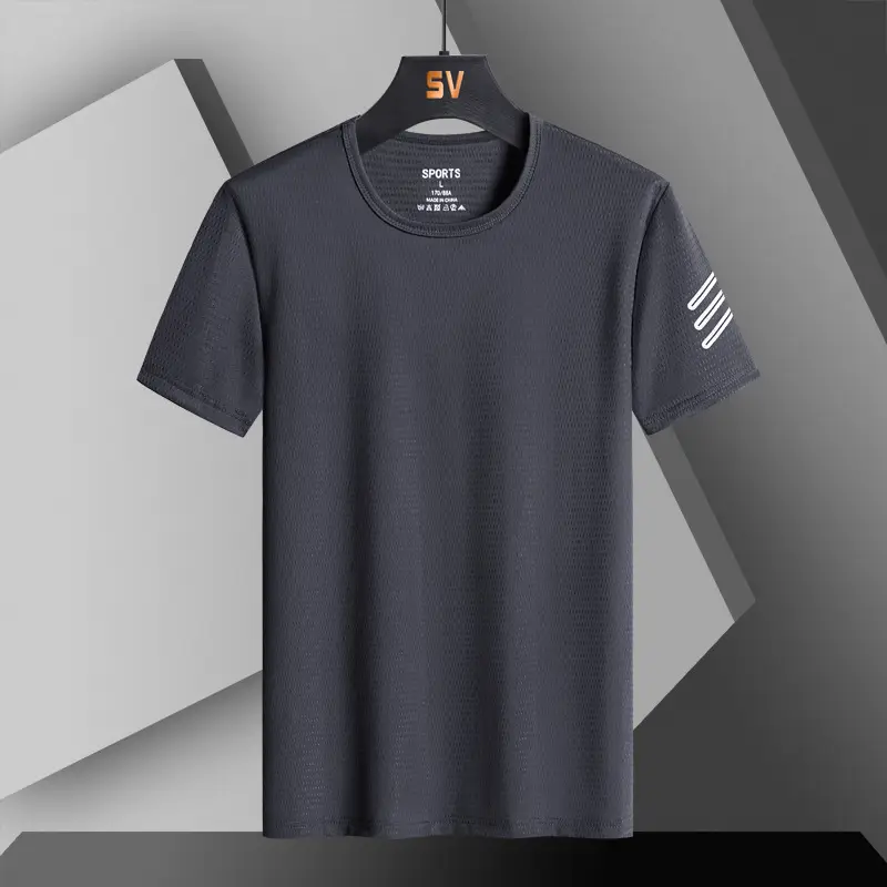 Men Blue Ice Silk T-Shirt Short Sleeve - Image 12