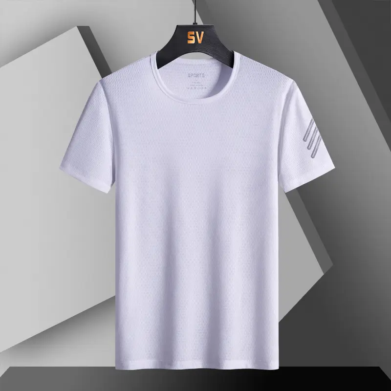 Men Blue Ice Silk T-Shirt Short Sleeve - Image 13
