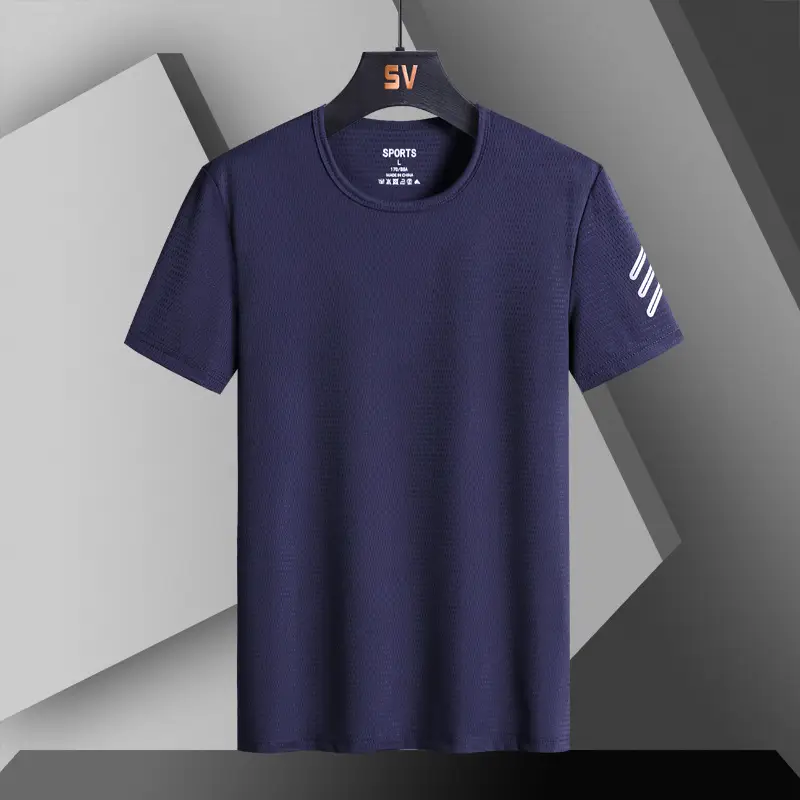 Men Blue Ice Silk T-Shirt Short Sleeve - Image 14