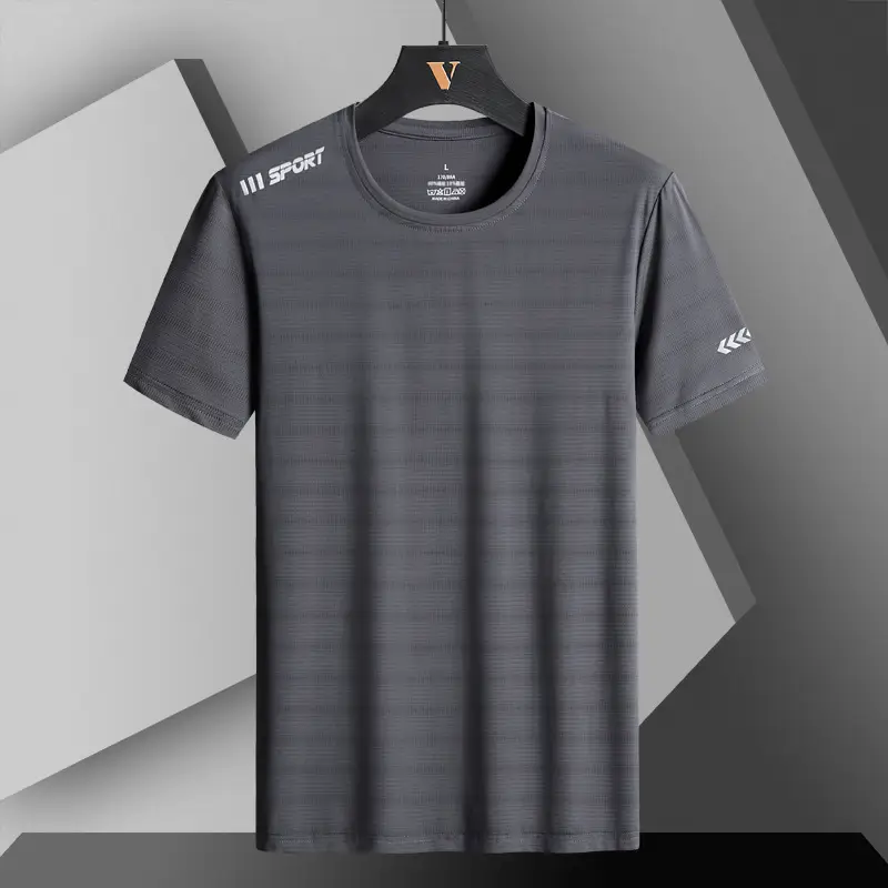 Men Blue Ice Silk T-Shirt Short Sleeve - Image 2