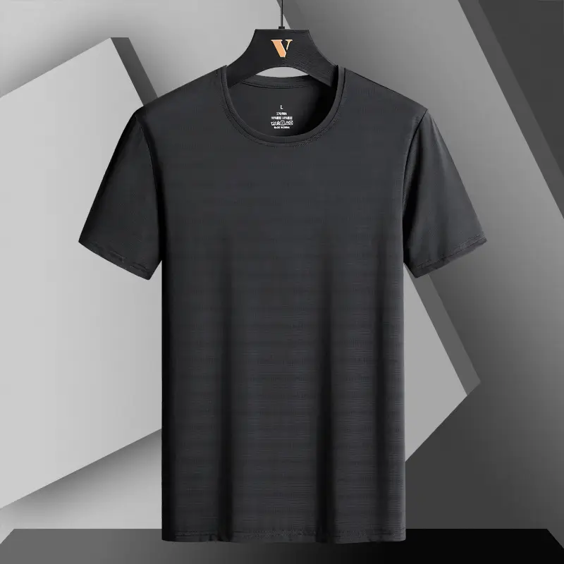 Men Blue Ice Silk T-Shirt Short Sleeve - Image 6