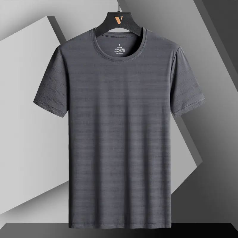 Men Blue Ice Silk T-Shirt Short Sleeve - Image 7