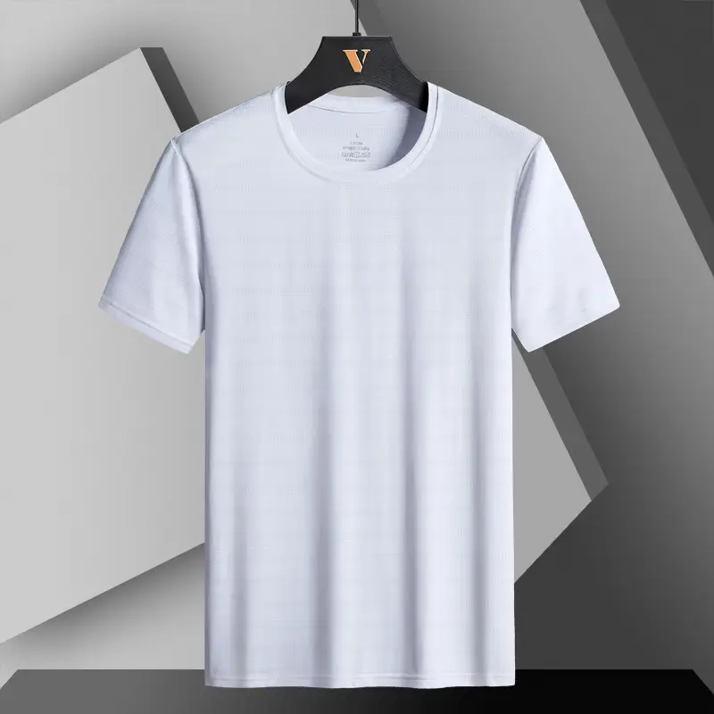 Men Blue Ice Silk T-Shirt Short Sleeve - Image 8