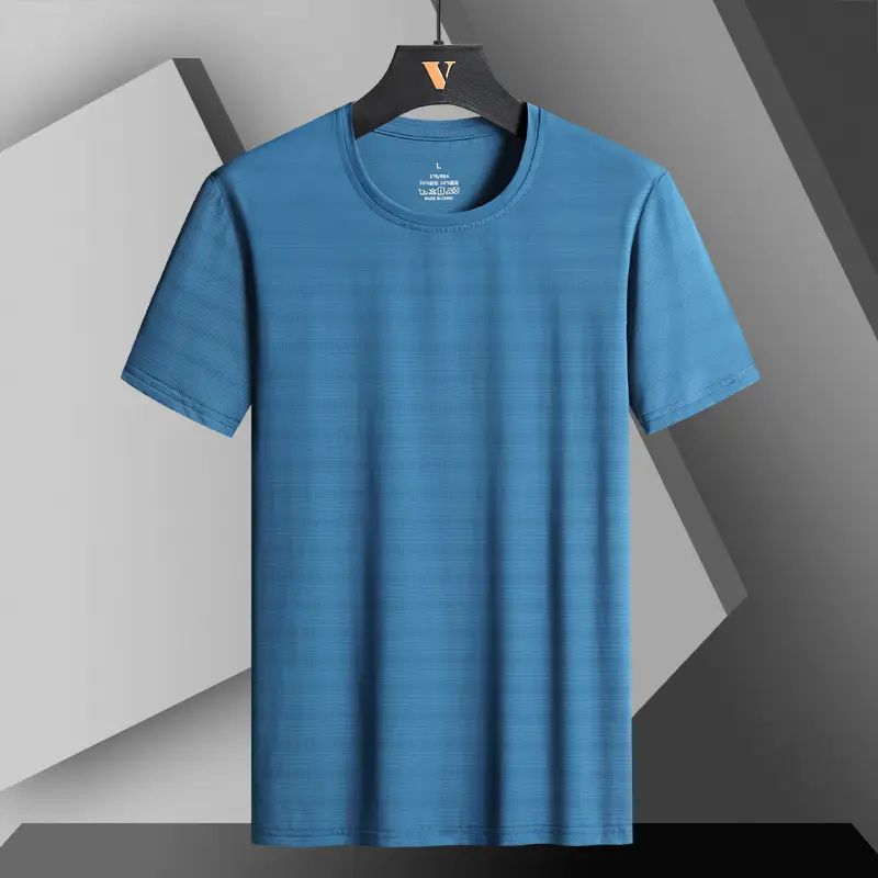 Men Blue Ice Silk T-Shirt Short Sleeve - Image 9