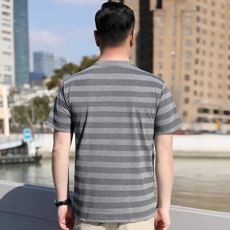 Men Striped Ice Silk T-Shirt 40-50Yrs Wholesale - Image 16
