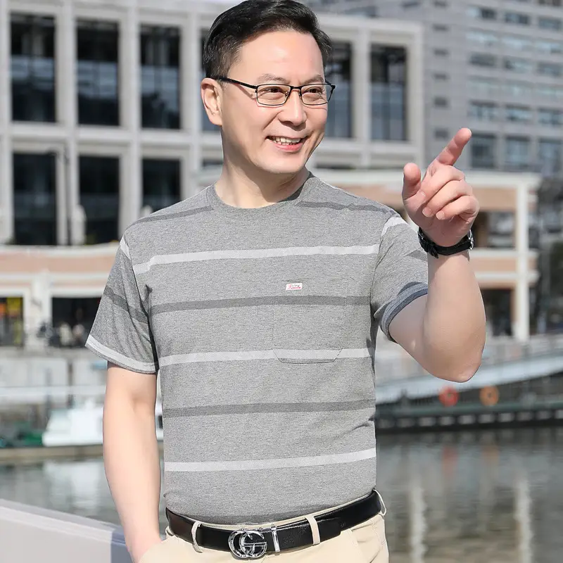 Men Striped Ice Silk T-Shirt 40-50Yrs Wholesale - Image 12