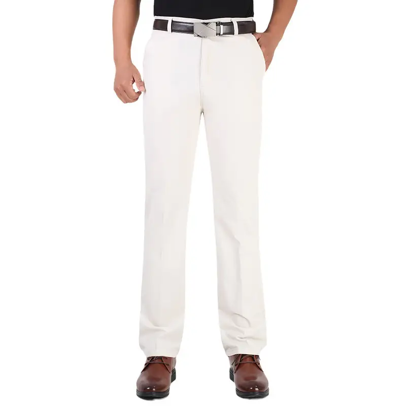 Middle-aged Men Pure Cotton Grey Straight Pants Summer