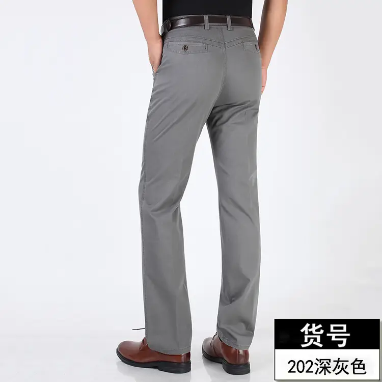 Middle-aged Men Pure Cotton Grey Straight Pants Summer