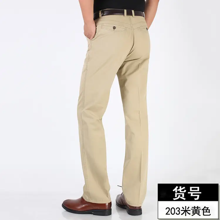 Middle-aged Men Pure Cotton Grey Straight Pants Summer