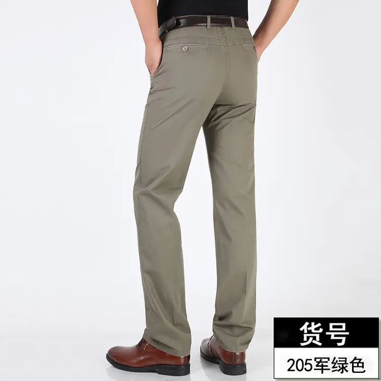 Middle-aged Men Pure Cotton Grey Straight Pants Summer