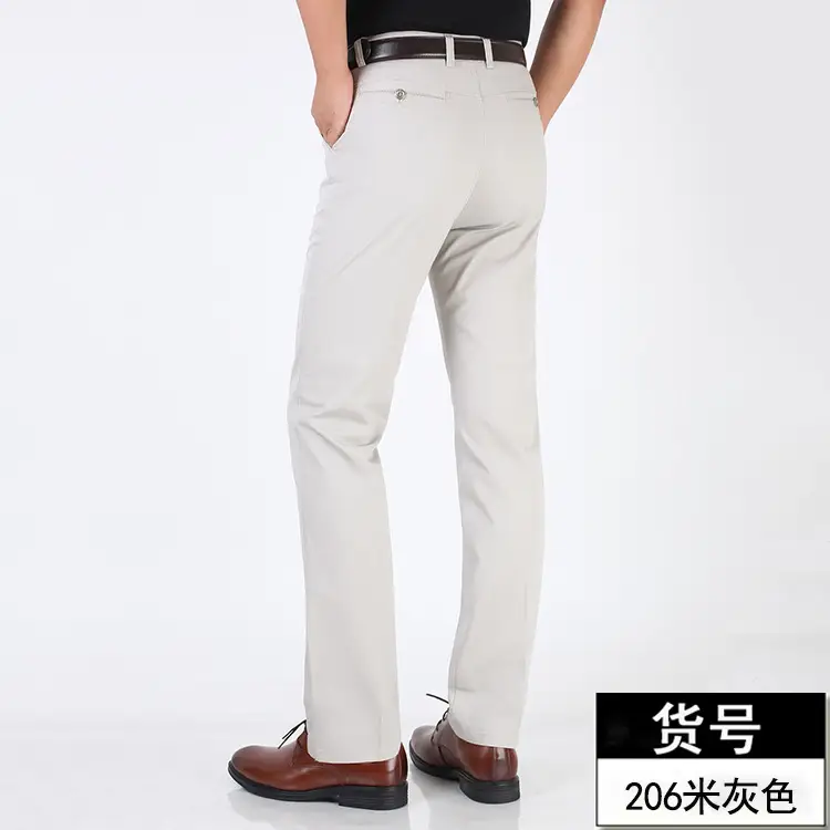 Middle-aged Men Pure Cotton Grey Straight Pants Summer