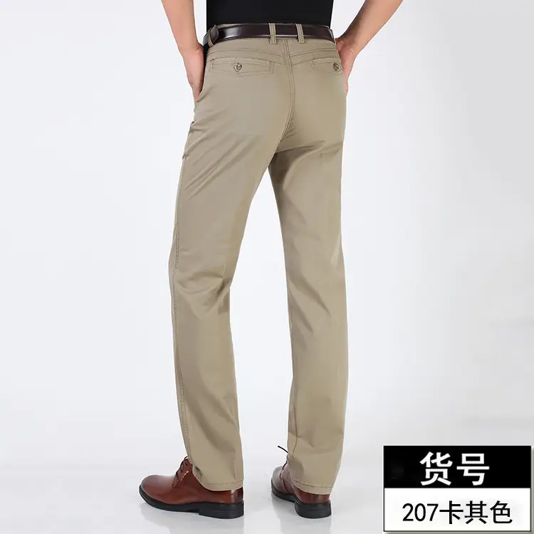 Middle-aged Men Pure Cotton Grey Straight Pants Summer
