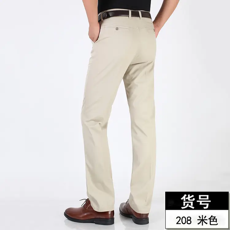 Middle-aged Men Pure Cotton Grey Straight Pants Summer