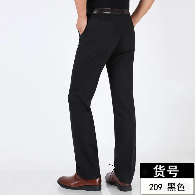 Middle-aged Men Pure Cotton Grey Straight Pants Summer