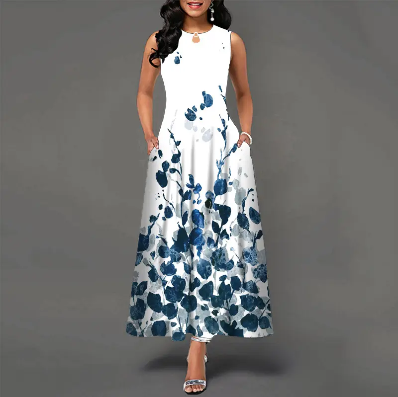 Black Digital Print Sleeveless Swing Dress for Women - Image 10