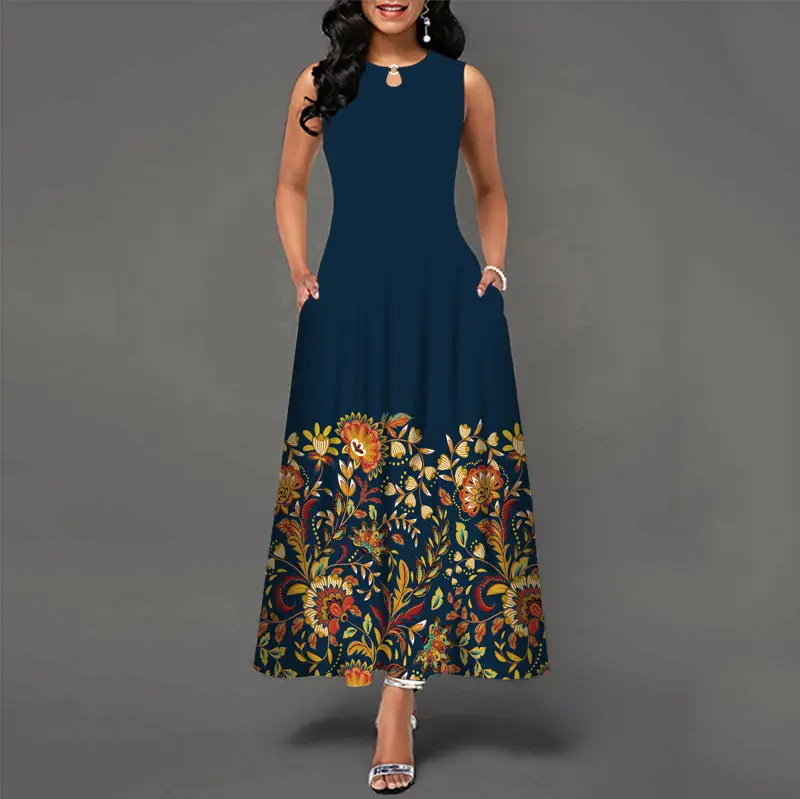 Black Digital Print Sleeveless Swing Dress for Women - Image 7
