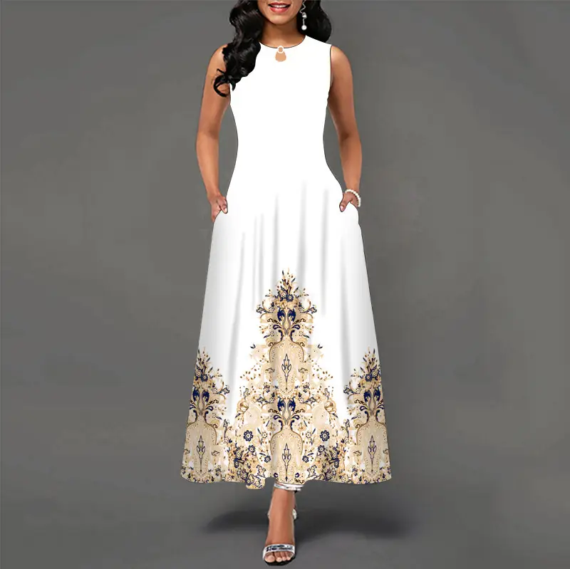 Black Digital Print Sleeveless Swing Dress for Women - Image 11