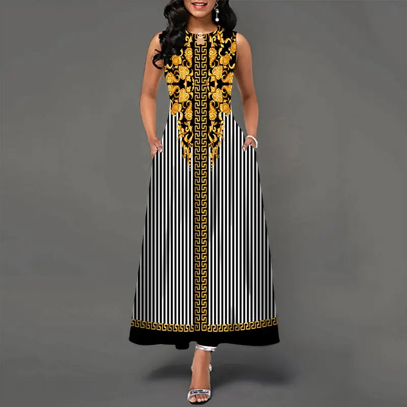 Black Digital Print Sleeveless Swing Dress for Women - Image 12