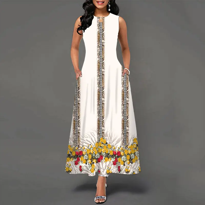 Black Digital Print Sleeveless Swing Dress for Women - Image 13