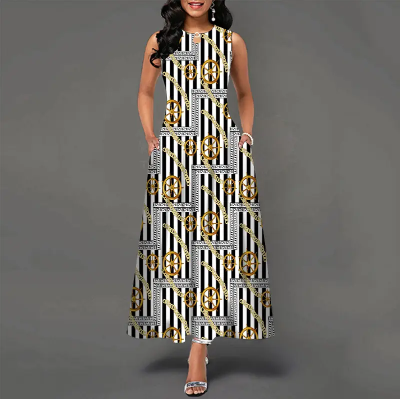 Black Digital Print Sleeveless Swing Dress for Women - Image 14