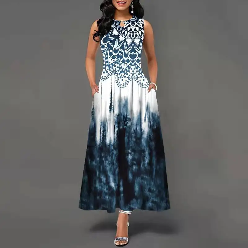 Black Digital Print Sleeveless Swing Dress for Women - Image 3