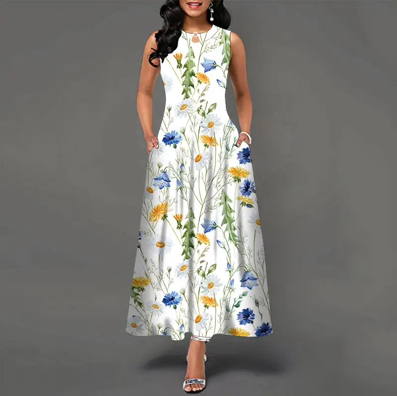 Black Digital Print Sleeveless Swing Dress for Women - Image 4