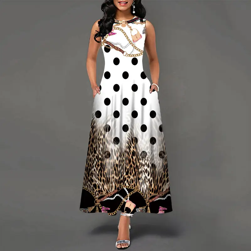 Black Digital Print Sleeveless Swing Dress for Women - Image 6