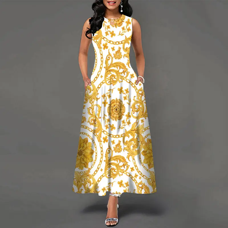 Black Digital Print Sleeveless Swing Dress for Women - Image 8