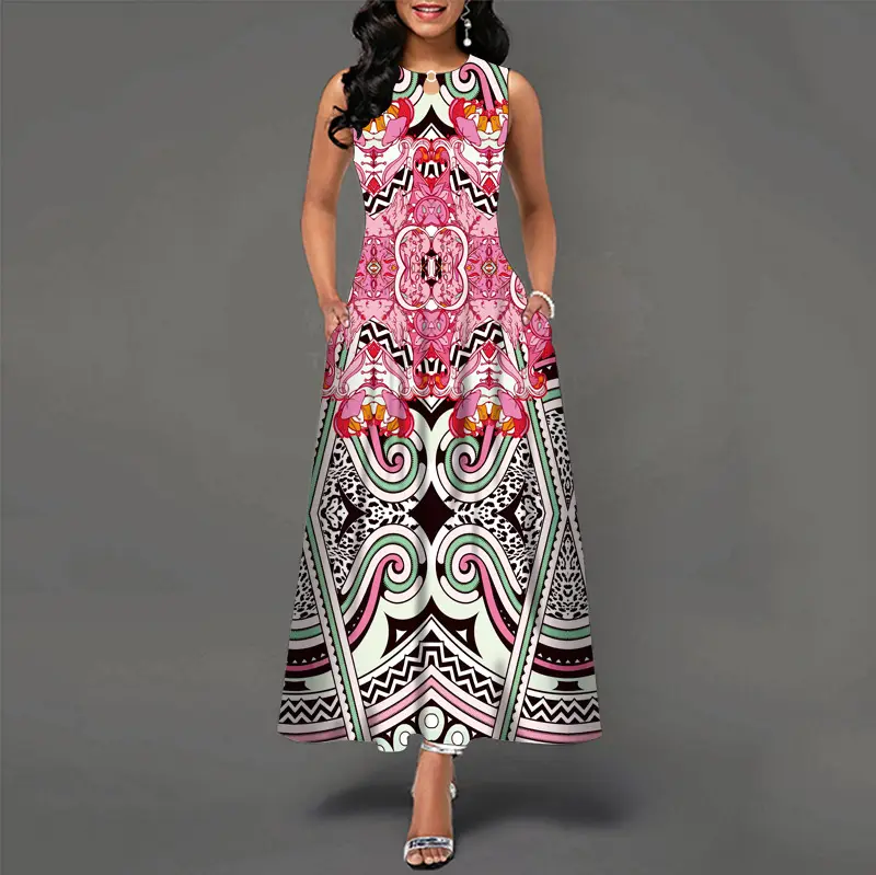 Black Digital Print Sleeveless Swing Dress for Women - Image 9