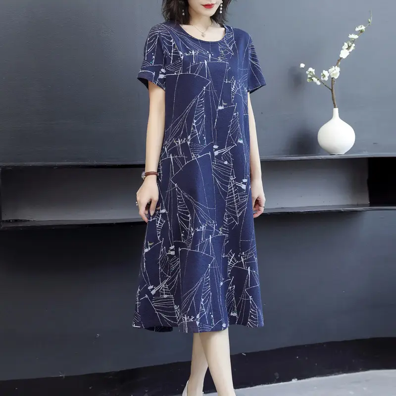 2024 Printed Ice Silk Women Dress Plus Size Loose Slimming — feature 1
