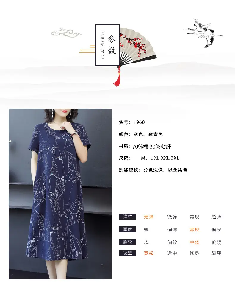 2024 Printed Ice Silk Women Dress Plus Size Loose Slimming — feature 10