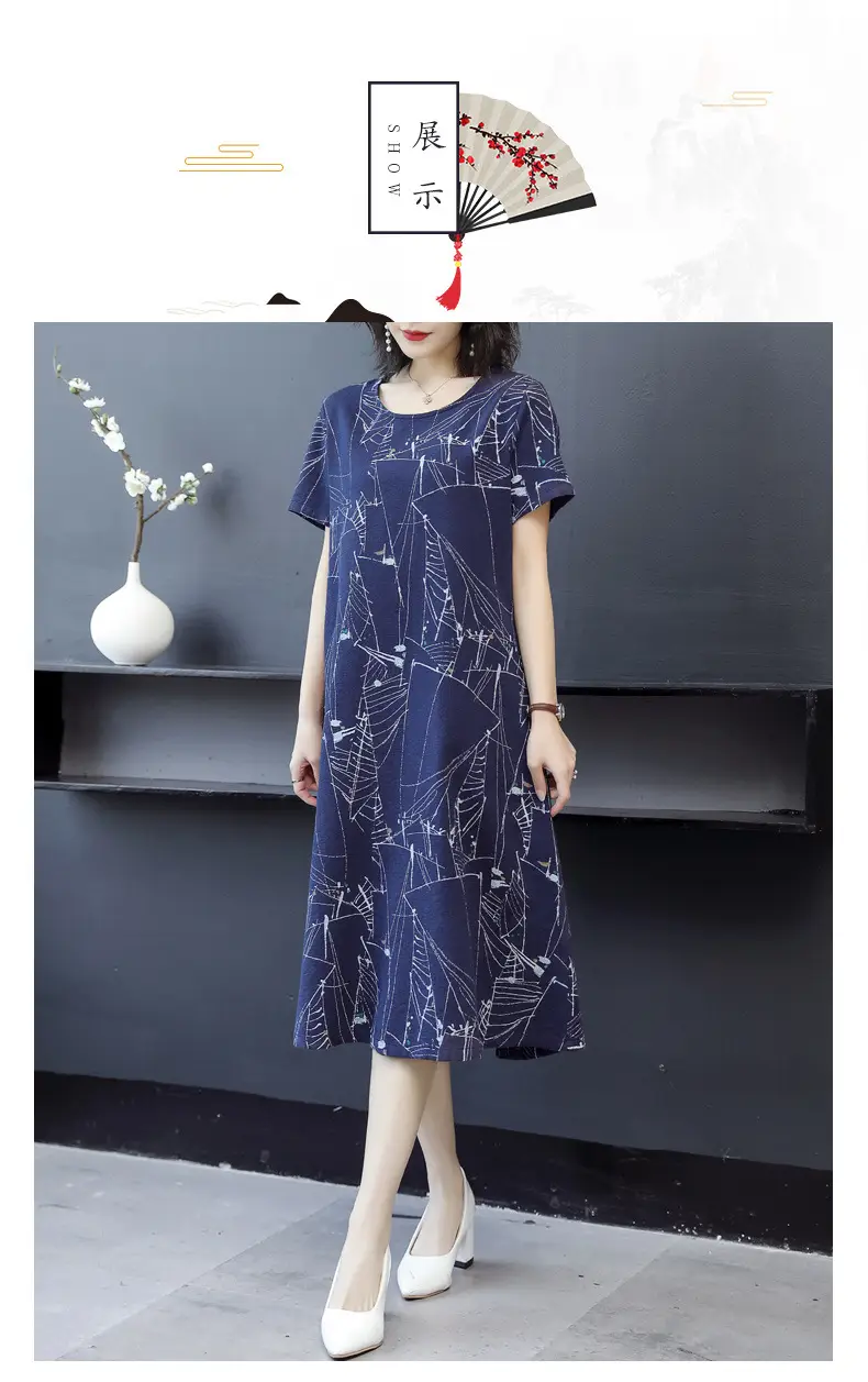 2024 Printed Ice Silk Women Dress Plus Size Loose Slimming — feature 11