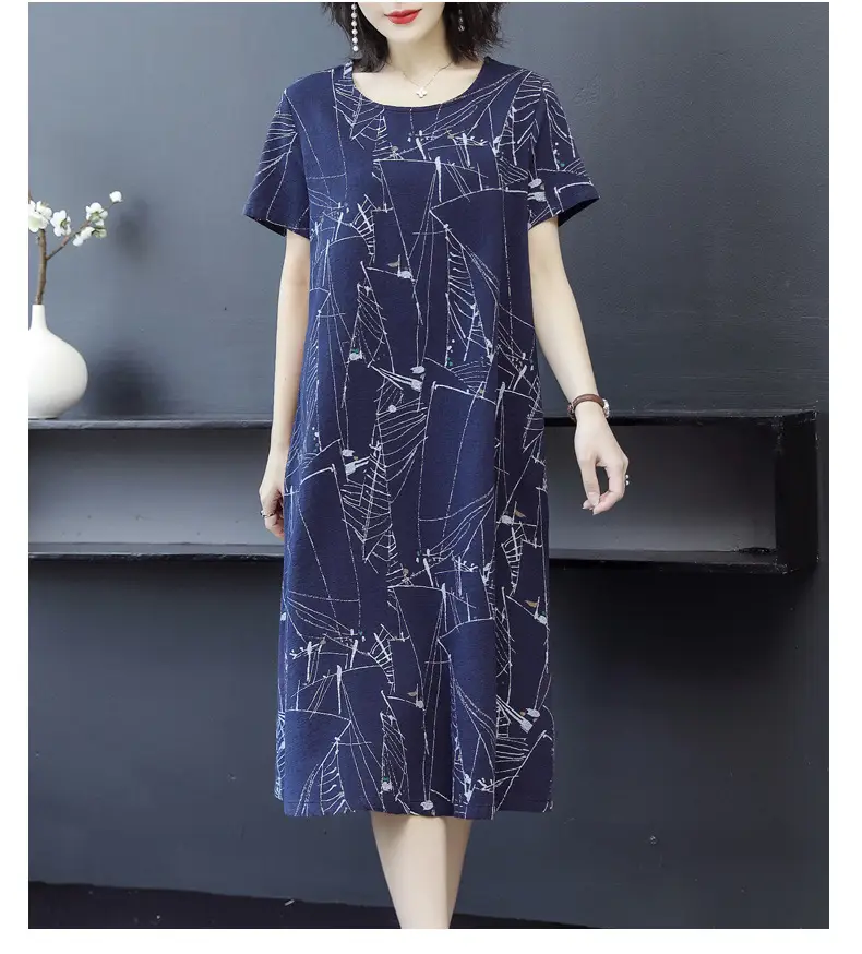 2024 Printed Ice Silk Women Dress Plus Size Loose Slimming — feature 14