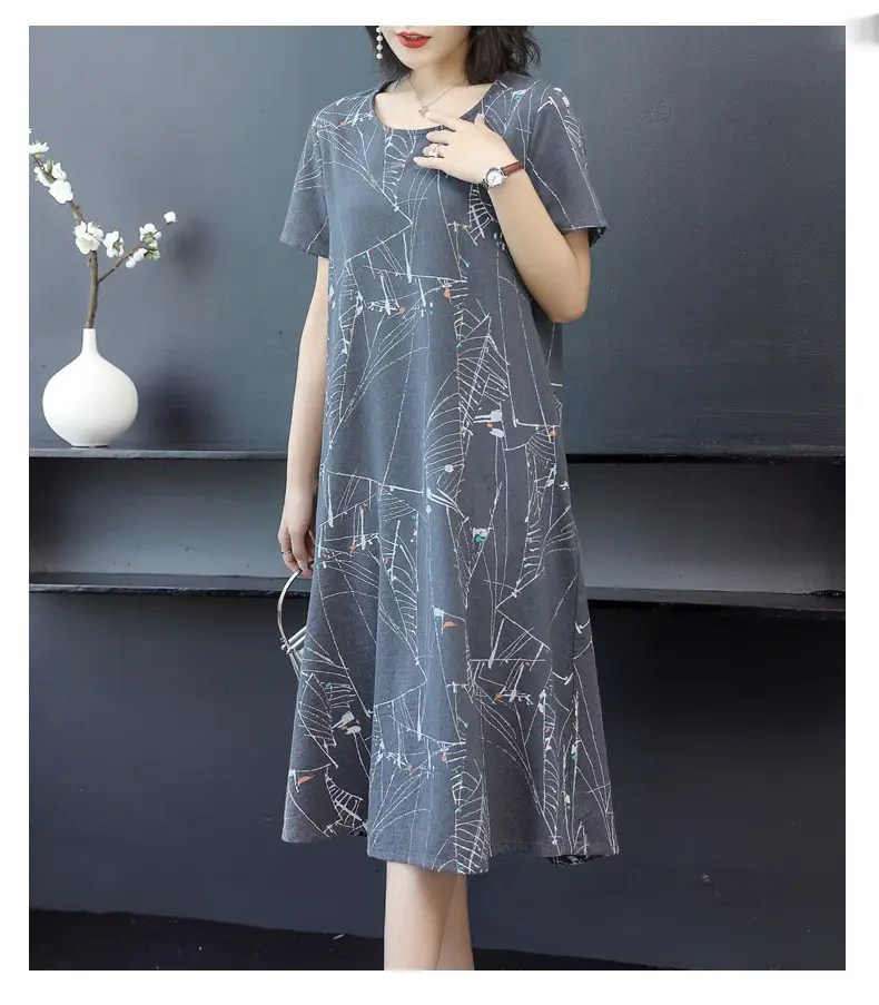2024 Printed Ice Silk Women Dress Plus Size Loose Slimming — feature 17