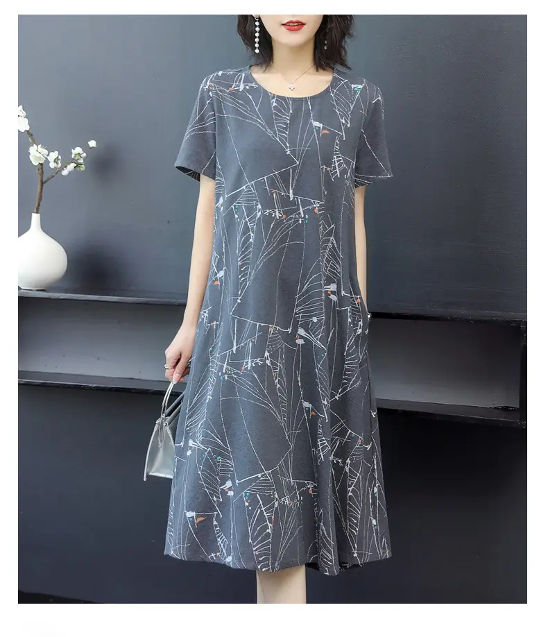 2024 Printed Ice Silk Women Dress Plus Size Loose Slimming — feature 18