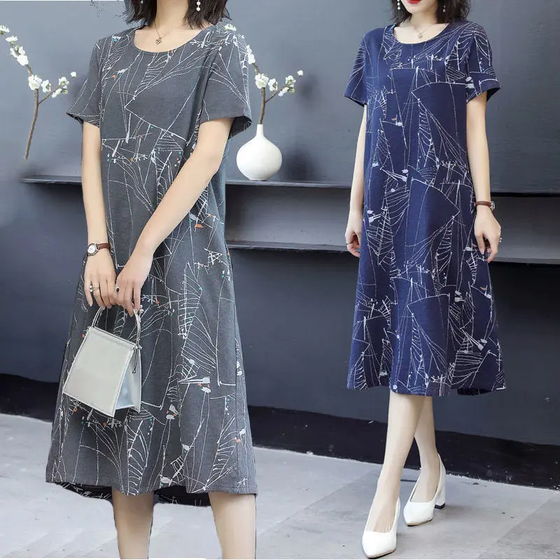 2024 Printed Ice Silk Women Dress Plus Size Loose Slimming — feature 22