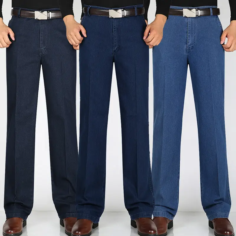 Middle-aged Men Denim Trousers Blue Medium Waist - Image 42