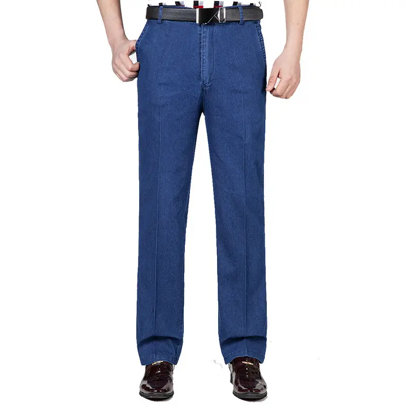 Middle-aged Men Denim Trousers Blue Medium Waist - Image 44