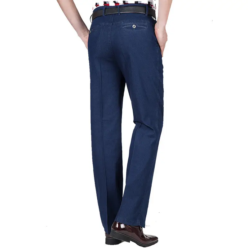 Middle-aged Men Denim Trousers Blue Medium Waist - Image 45