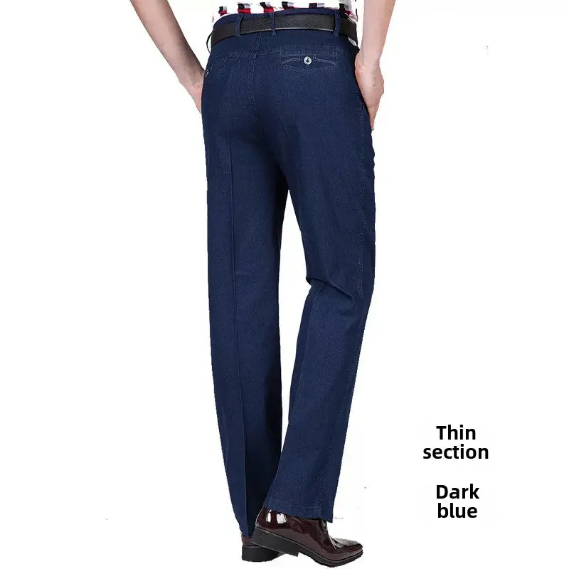 Middle-aged Men Denim Trousers Blue Medium Waist - Image 12