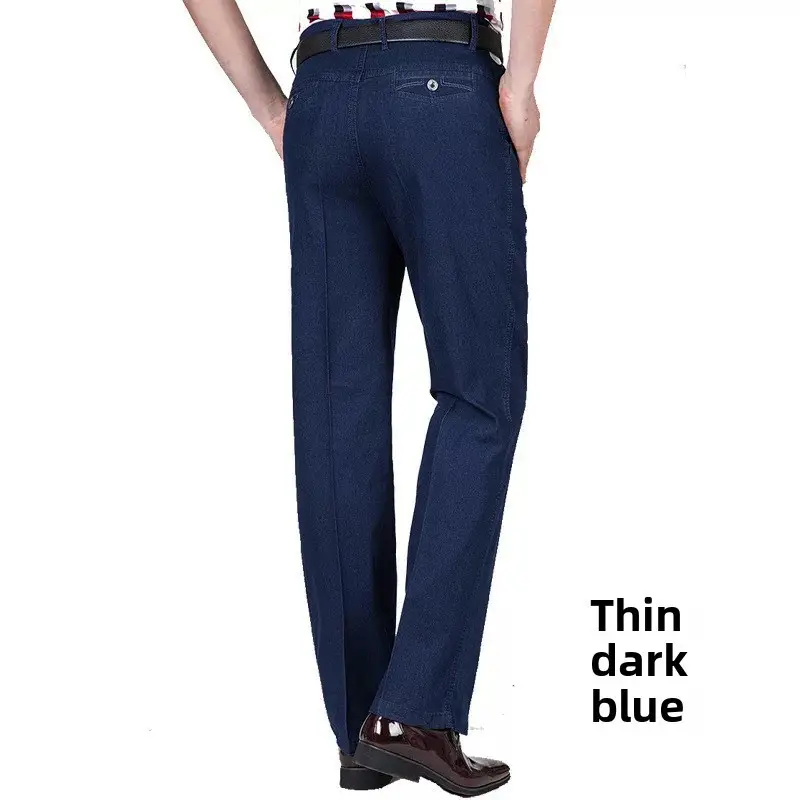 Middle-aged Men Denim Trousers Blue Medium Waist - Image 2