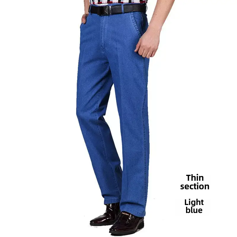 Middle-aged Men Denim Trousers Blue Medium Waist - Image 31