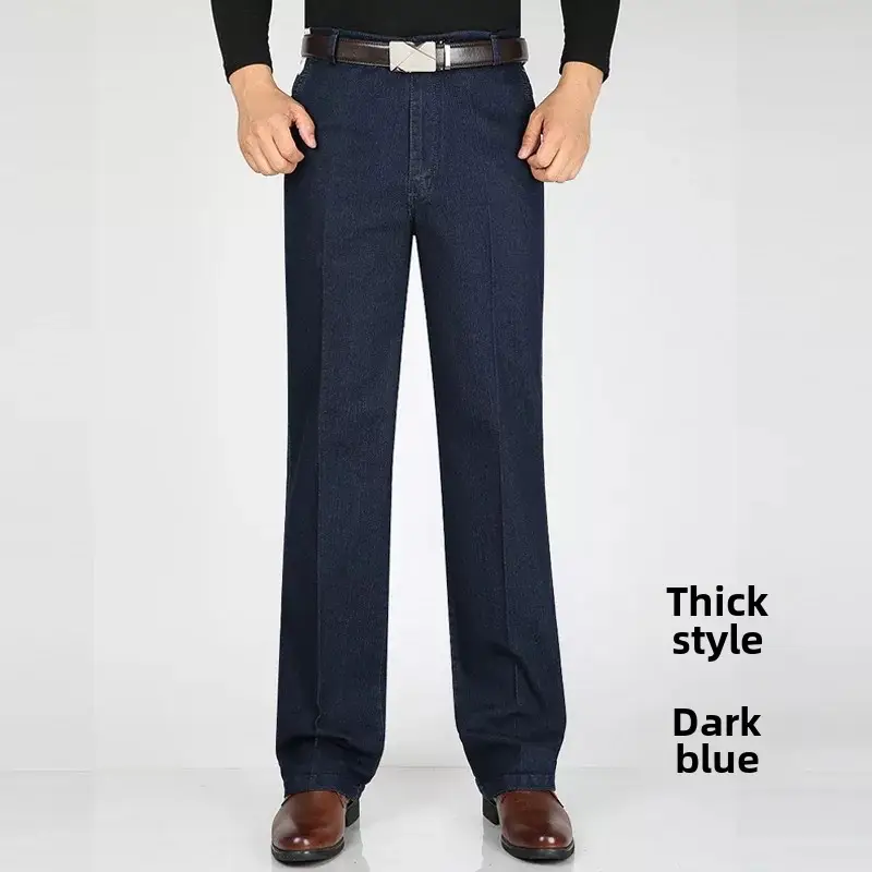 Middle-aged Men Denim Trousers Blue Medium Waist - Image 37