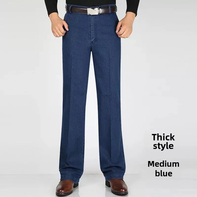 Middle-aged Men Denim Trousers Blue Medium Waist - Image 38