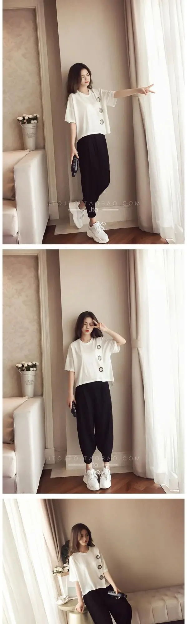Women Plus Size Chubby Harem Pants Set Summer Loose Slim Covering T-shirt — feature 2